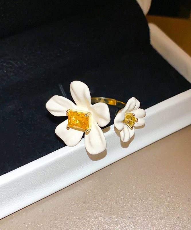 White Copper Overgild Acrylic Zircon Open Rings