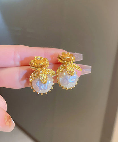 Stylish Gold Alloy Zircon Pearl Stud Earrings