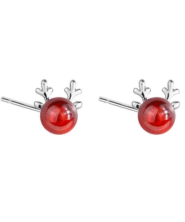 Diy Red Sterling Silver Garnet Antler Stud Earrings