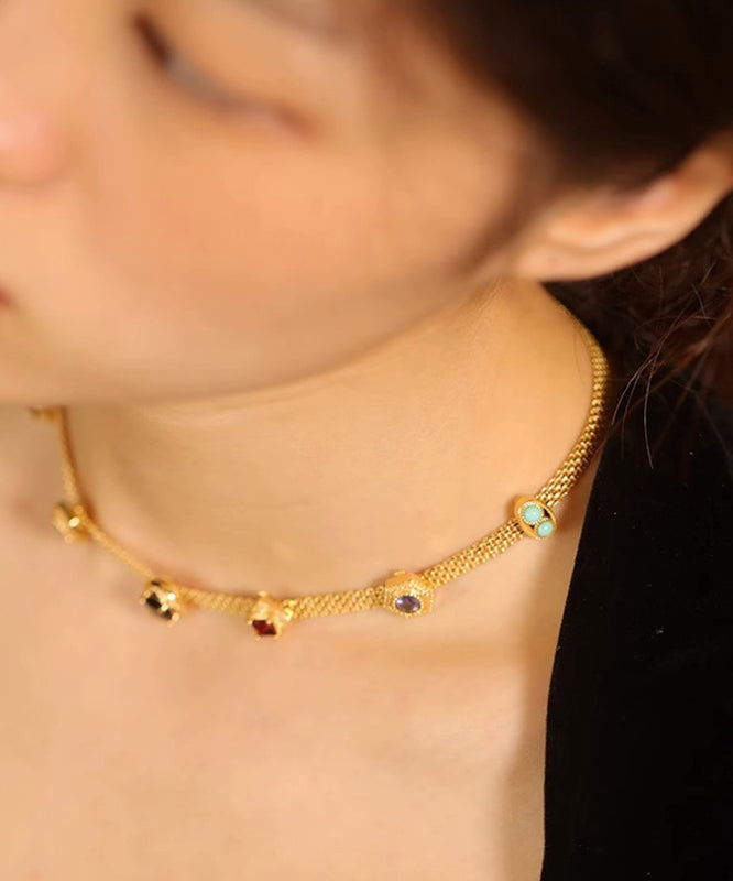 Rainbow Alloy Zircon Turquoise Gem Stone Princess Necklace