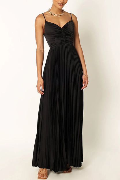 Catch the Light Satin Pleated V-neck Slip Maxi Dress