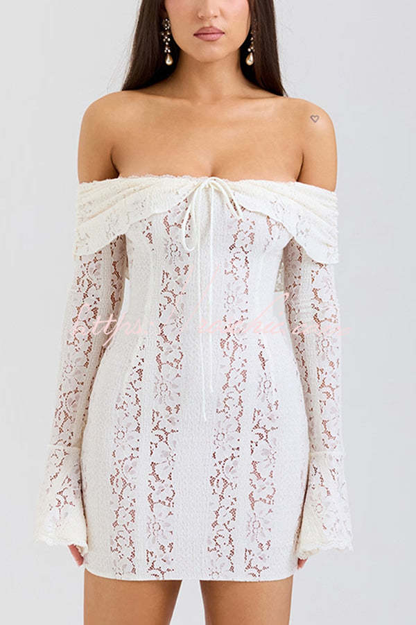 Color Lace Off Shoulder Lace Slim Mini Dress