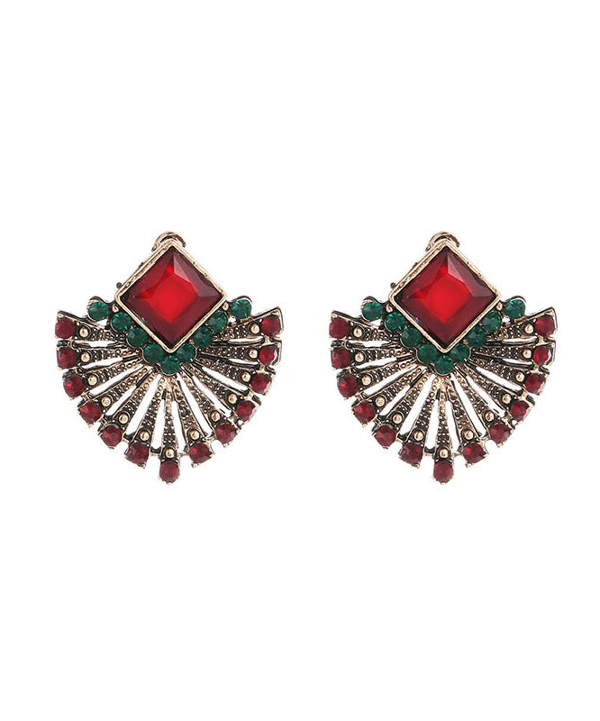 Rainbow Alloy Zircon Crystal Fan-shaped Stud Earrings