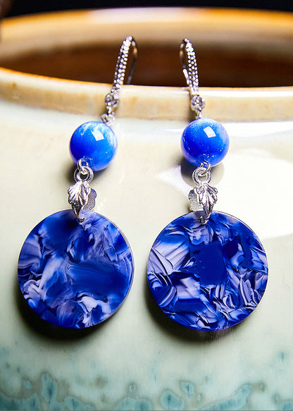 Style Peacock Blue Paitings Jade Drop Earrings