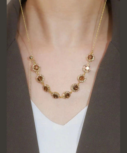 Coffee Alloy Zircon Crystal Pull Type Lariat Necklace
