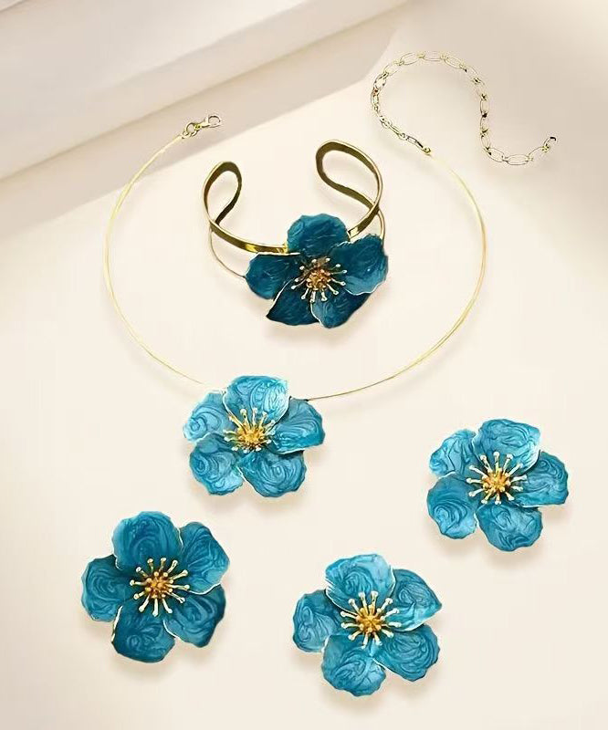 Modern Blue Metal Alloy Bangle ,stud Earrings ,rings and Pendant Necklace Four-piece Set