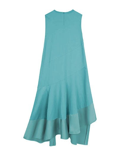 A-line Loose Asymmetric Pockets Ruffled Round-neck Maxi Dresses