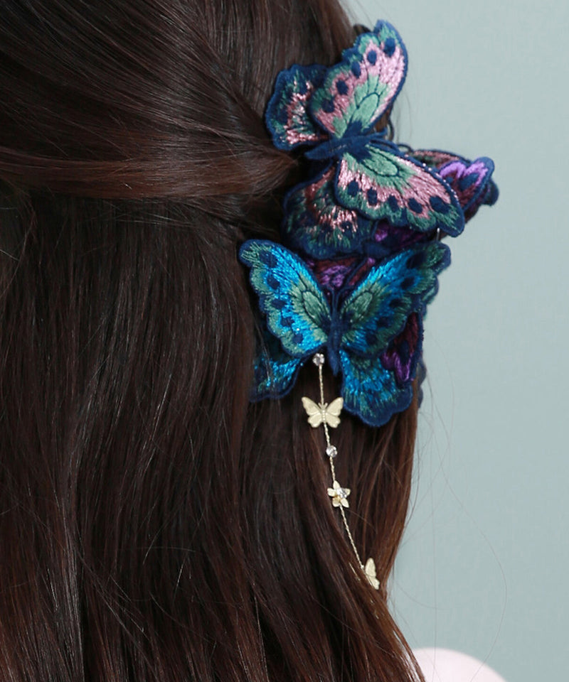 Chinese Style Rainbow Alloy Cloth Butterfly Tassel Hairpin