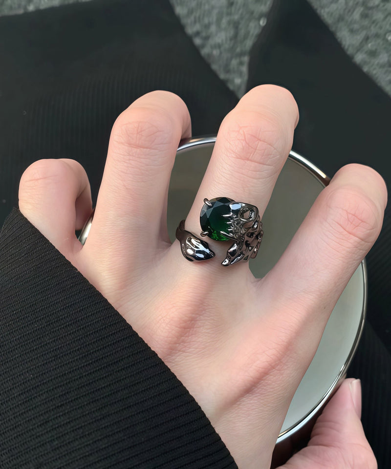 Retro Green Alloy Gem Stone Open Rings