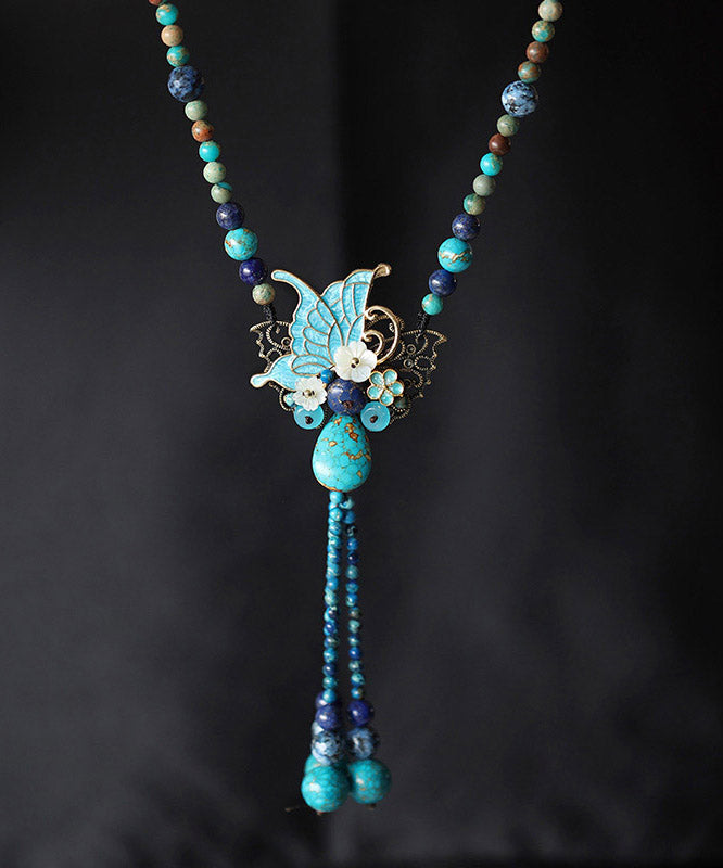 Alloy Turquoise Shell Butterfly Pendant Necklace