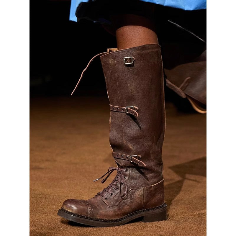 Buckle Below the Knee Retro Lace Boots