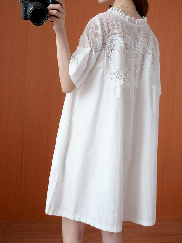 Original Lace Split-side Short Sleeve A-line Mini Dress
