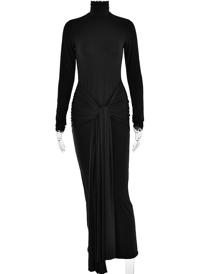 Long Sleeves Lace-up Slim Maxi Dress