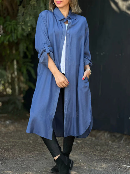 Long Sleeves Buttoned Long Shirt Coats