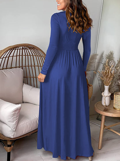 Slit V Neck Long Sleeves Maxi Dress