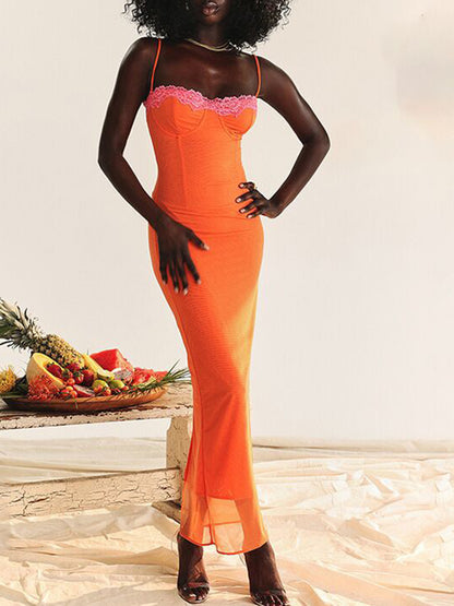Lace Paneled Slim Maxi Dress