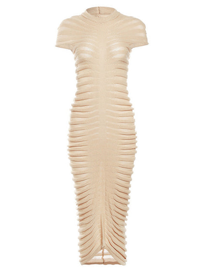 Short Sleeves Slim Knitted Maxi Dress