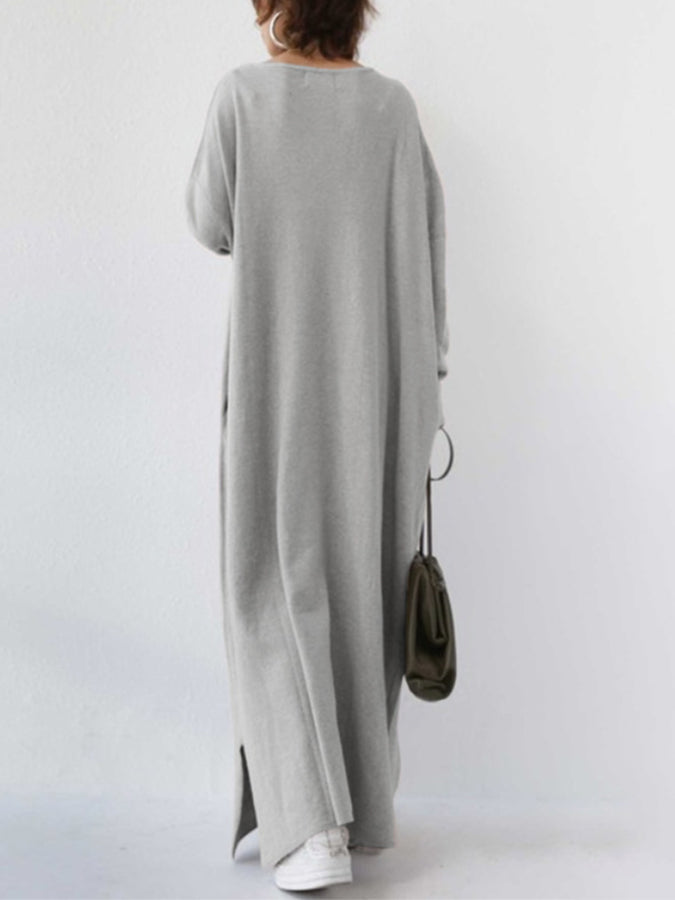 V Neck Long Sleeves Knit Maxi Dress