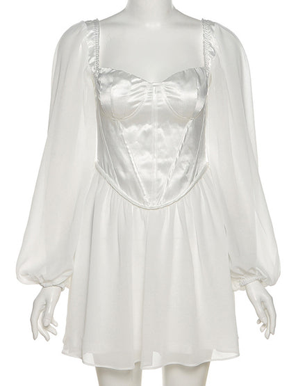 Long Sleeves Square Neck Croset Mini Dress