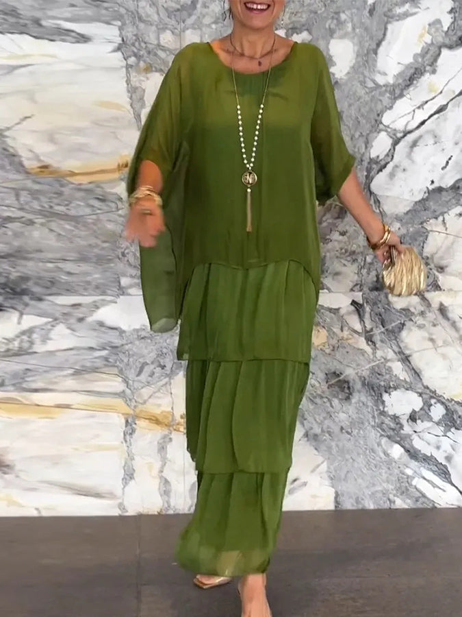 Round Neck Batwing Sleeves Maxi Dress