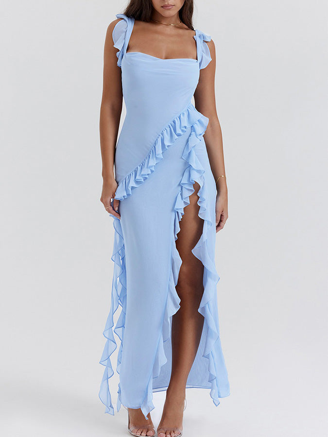 Ruffle Slit Maxi Dress