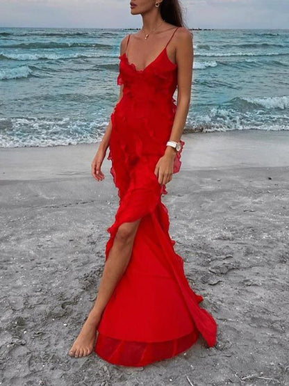 Ruffle Slit Maxi Dress