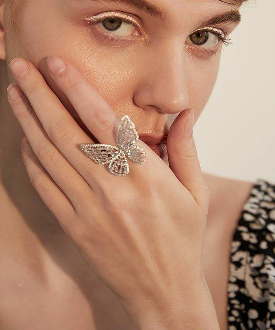 Minimally Hollowed Out Butterfly Zircon Opening Ring