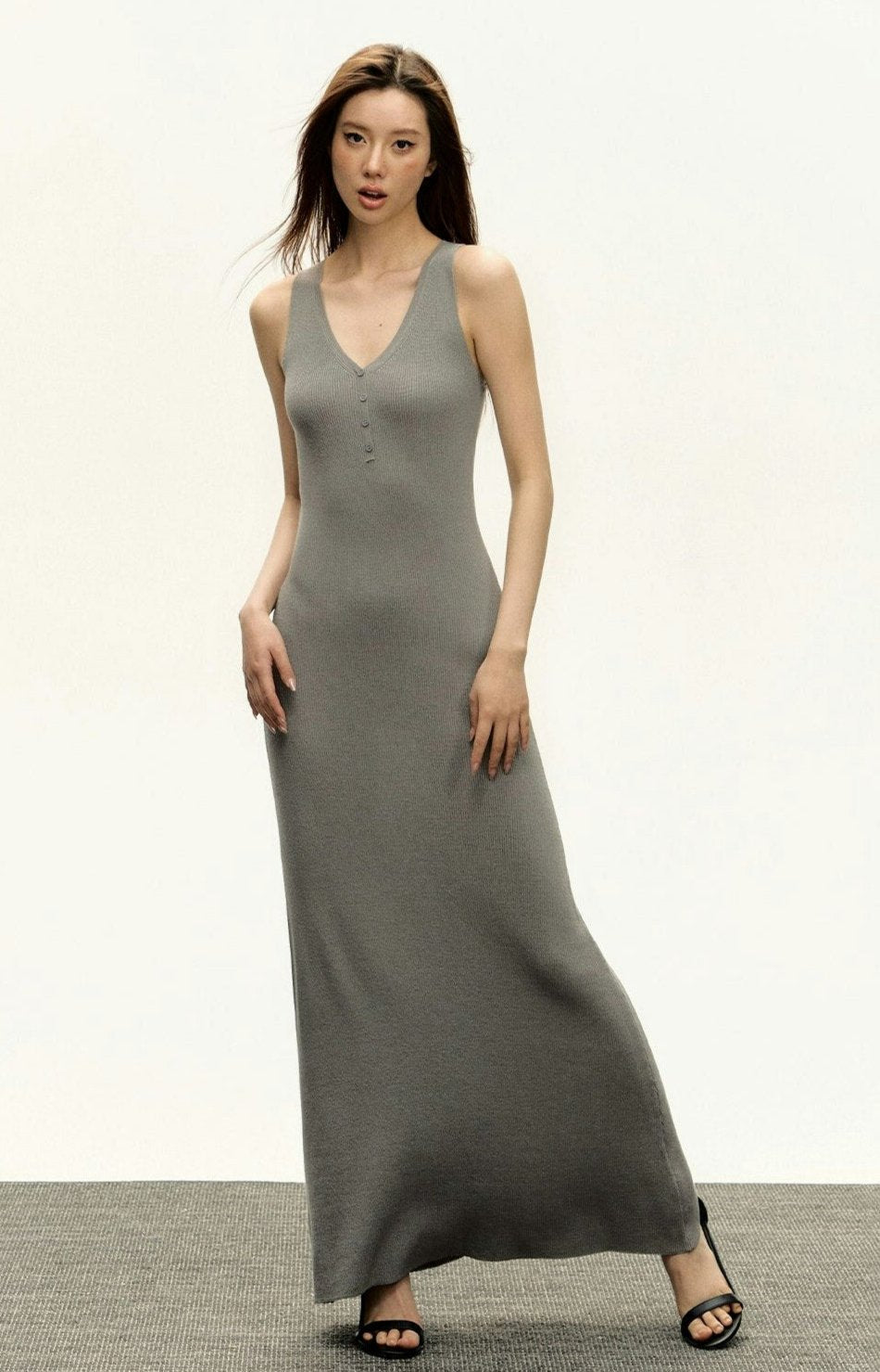 V-neck Button Detail Maxi Dress