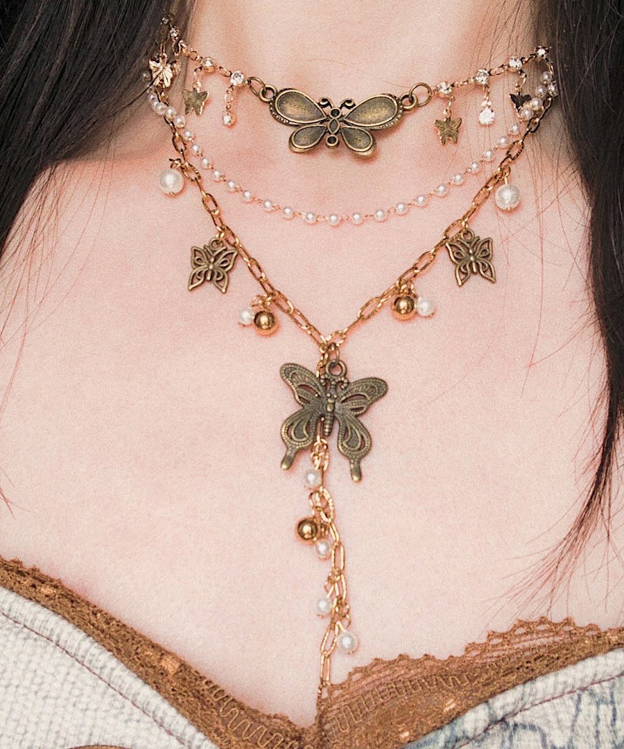 Stainless Steel Butterfly Multi-layer Pendant Necklace
