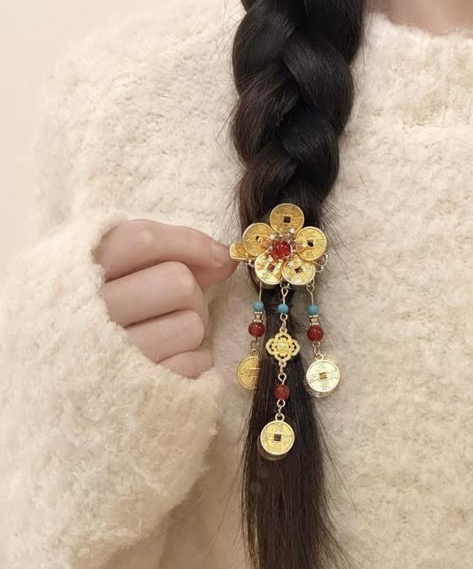 Style Gold Sterling Silver Overgild Turquoise Copper Coin Tassel Hairpin
