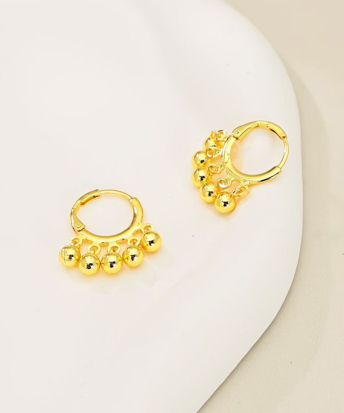 Art Gold Copper Overgild Ball Tassel Hoop Earrings