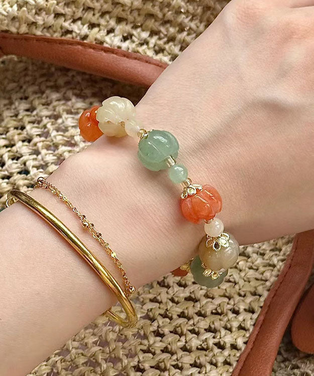 Rainbow Jade Pumpkin Gourd Beading Charm Bracelet