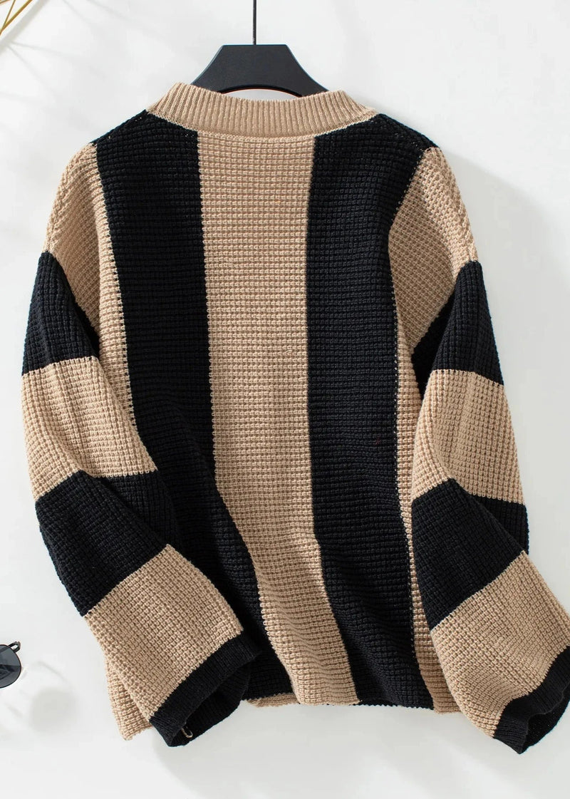 Striped Knitted Cardigan - Monochrome
