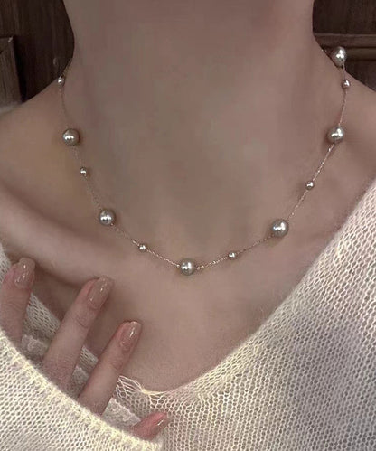 Fine Grey Stainless Steel Pearl Tasse Lariat Necklace