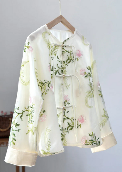 Grey Button Grace Cotton Blouses O Neck Bracelet Sleeve Qr026