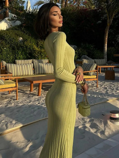 Knitted Sweater Long Dress Bodycon Elastic Long Sleeve Vestido Autumn/winter New Tight Party Evening Dress