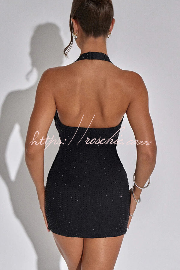 Halterneck Low-cut Backless Fitted Mini Dress
