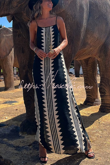 Take a Trip Print Backless A-line Maxi Dress