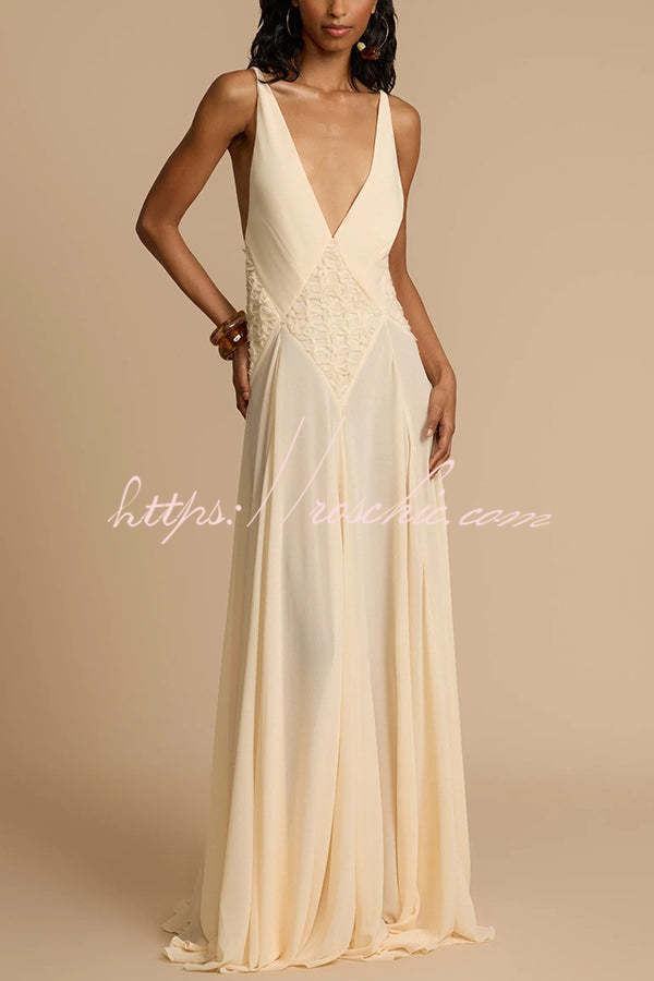 Venus by the Sea Tulle Lace Patchwork Backless Flowy Maxi Dress