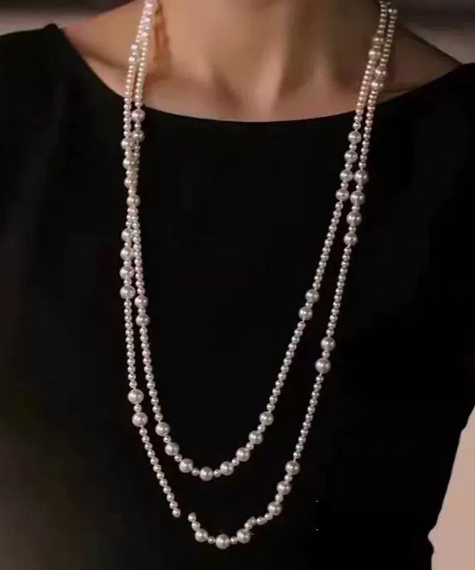 White Sterling Silver Pearl Sweater Necklace