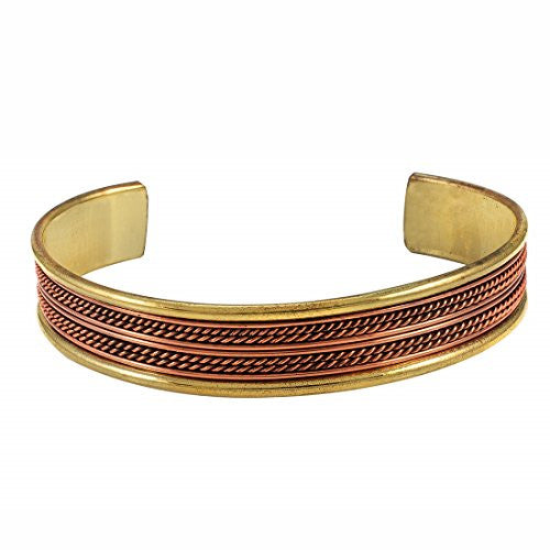 Copper Double Rope Braid With Lined Brass Cuff Bracelet