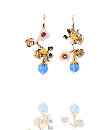 Diy Blue Agate Plum Blossom Branch 14k Gold Stud Earrings