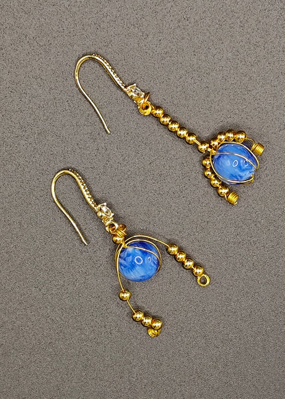 Blue Crystal Tasseled Drop Earrings