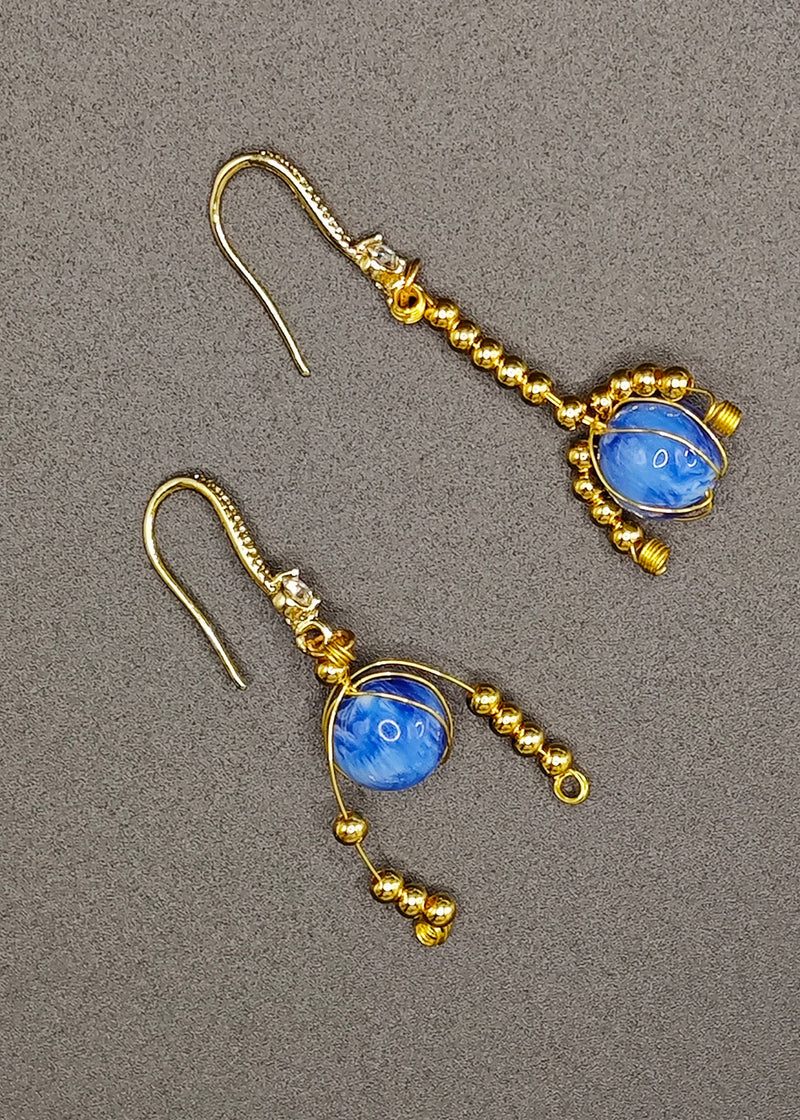 Blue Crystal Tasseled Drop Earrings