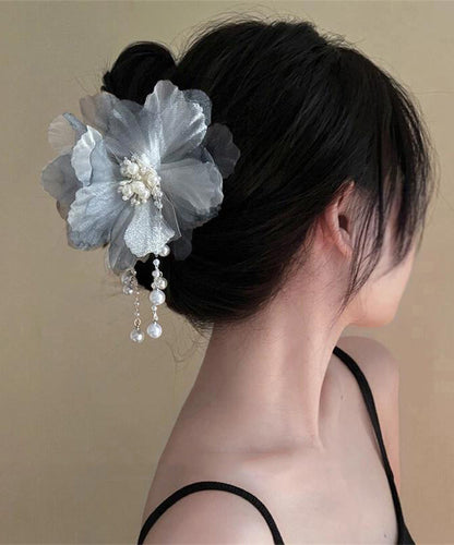 Gradient Color Blue Tulle Pearl Tassel Hairpin