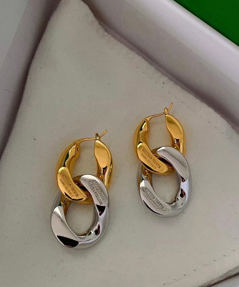Colorblock Metal Overgild Patchwork Hoop Earrings