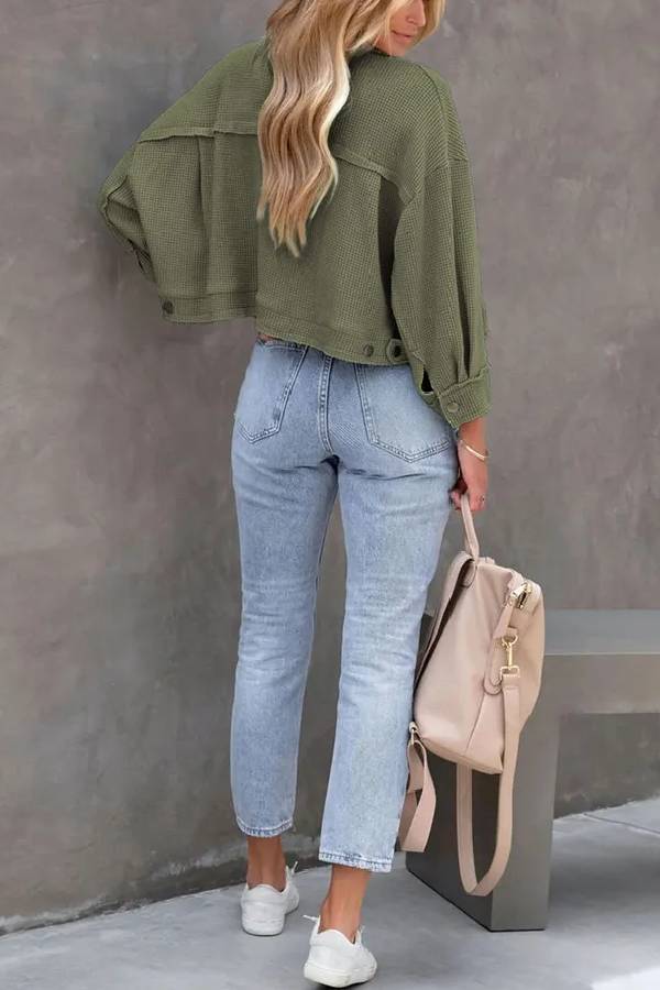Waffle Cardigan Short Top Jacket