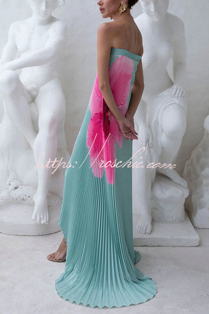All About Her Pleated Print Off Shoulder A-line Maxi Dress
