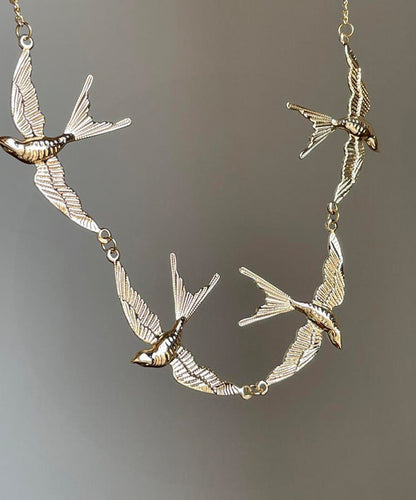 Modern Gold Copper Alloy Little Swallow Pendant Necklace