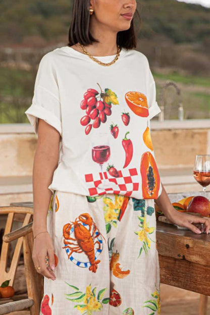 Unique Printed Round Neck Short Sleeve Loose T-shirt